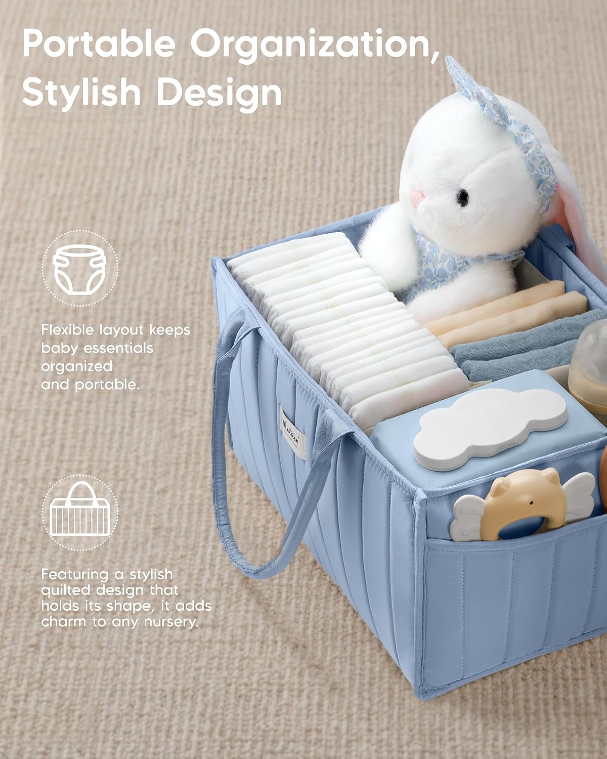 Baby Diaper Caddy Organizer for Changing Table, Brown