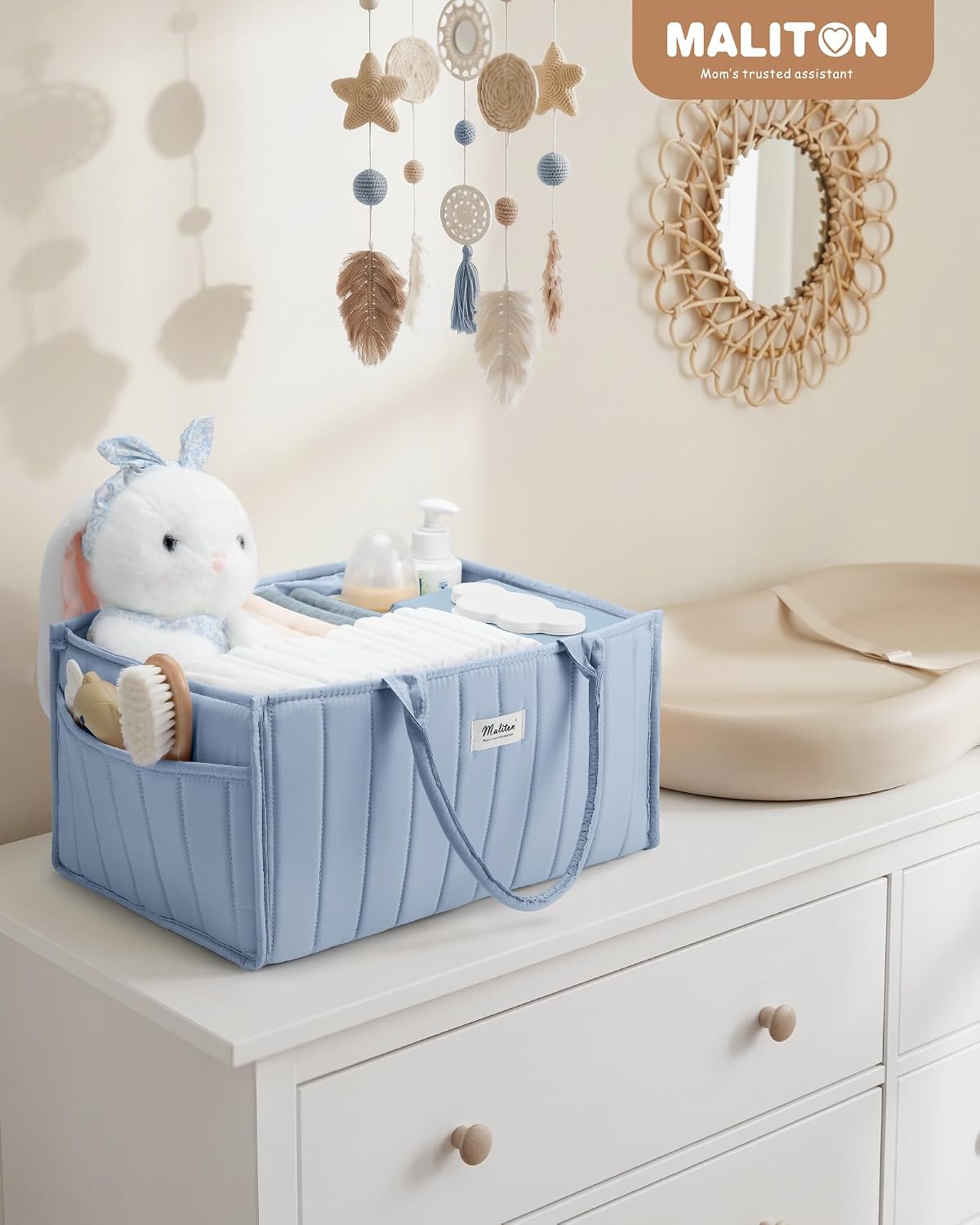 Baby Diaper Caddy Organizer for Changing Table, Brown