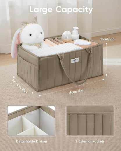 Baby Diaper Caddy Organizer for Changing Table, Brown