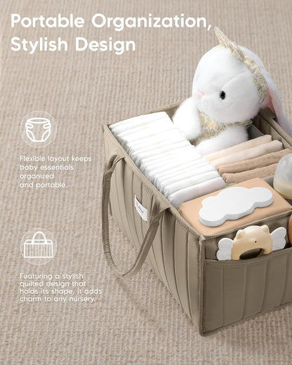 Baby Diaper Caddy Organizer for Changing Table, Brown