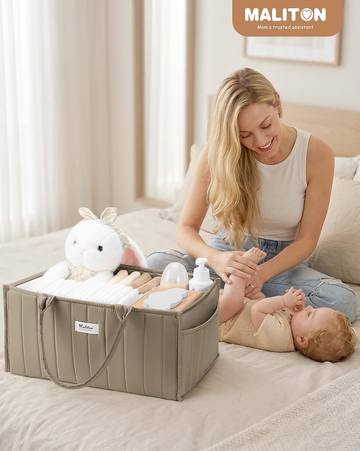 Baby Diaper Caddy Organizer for Changing Table, Brown
