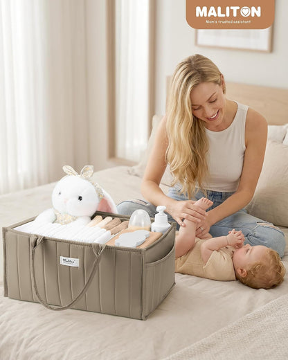 Baby Diaper Caddy Organizer for Changing Table, Brown