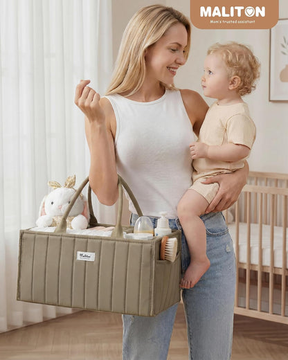 Baby Diaper Caddy Organizer for Changing Table, Brown