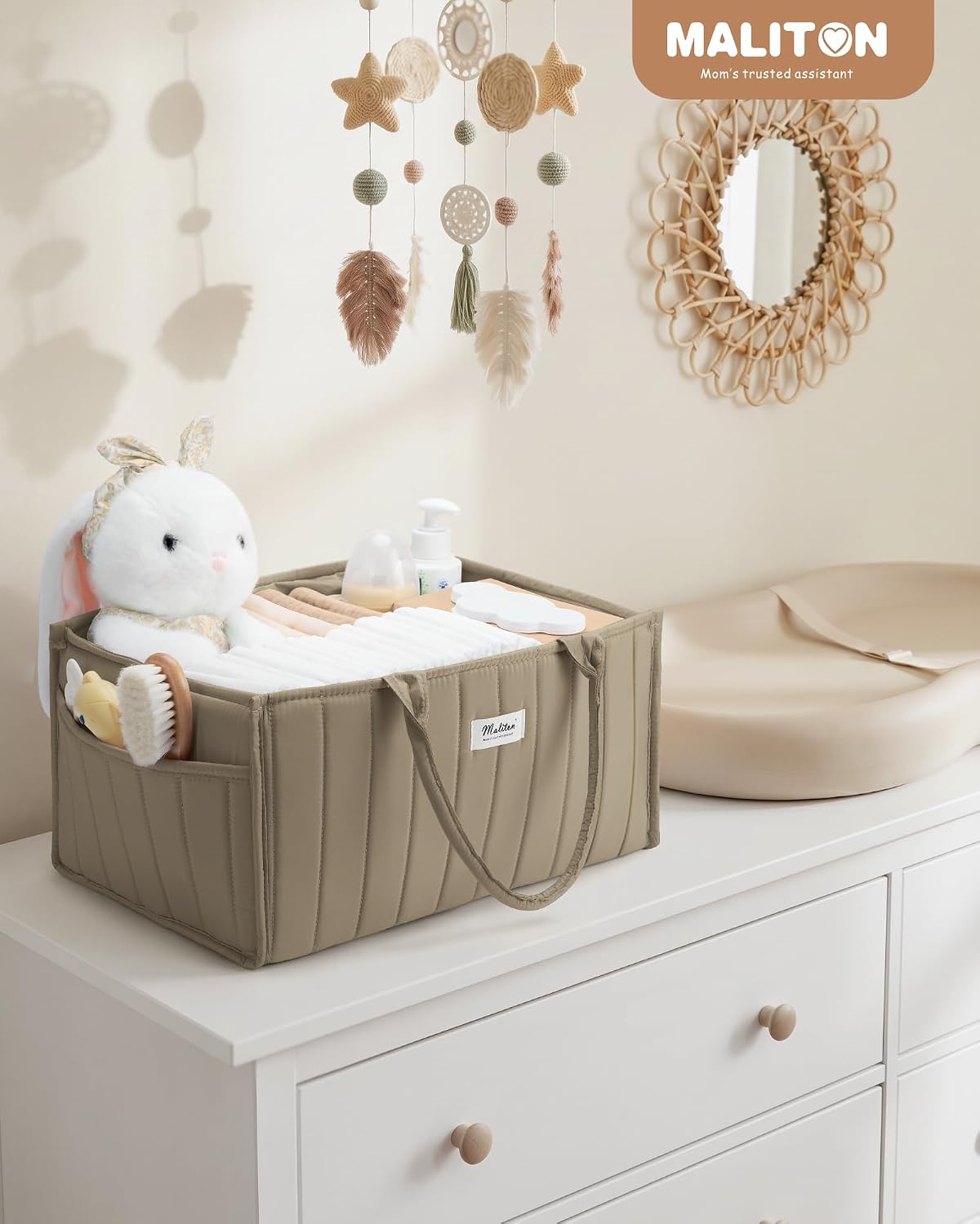 Baby Diaper Caddy Organizer for Changing Table, Brown