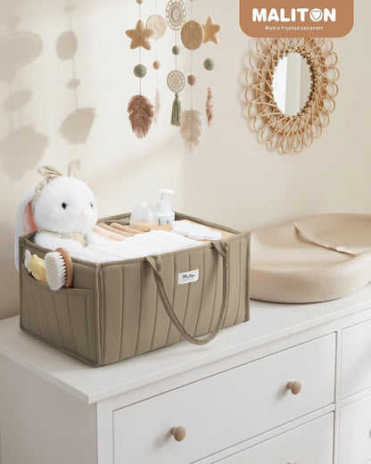 Baby Diaper Caddy Organizer for Changing Table, Brown