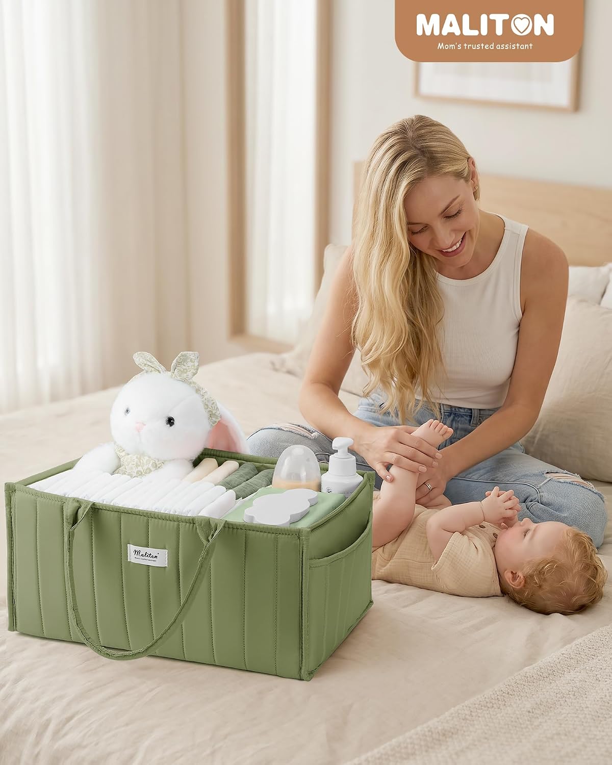 Baby Diaper Caddy Organizer for Changing Table, Brown