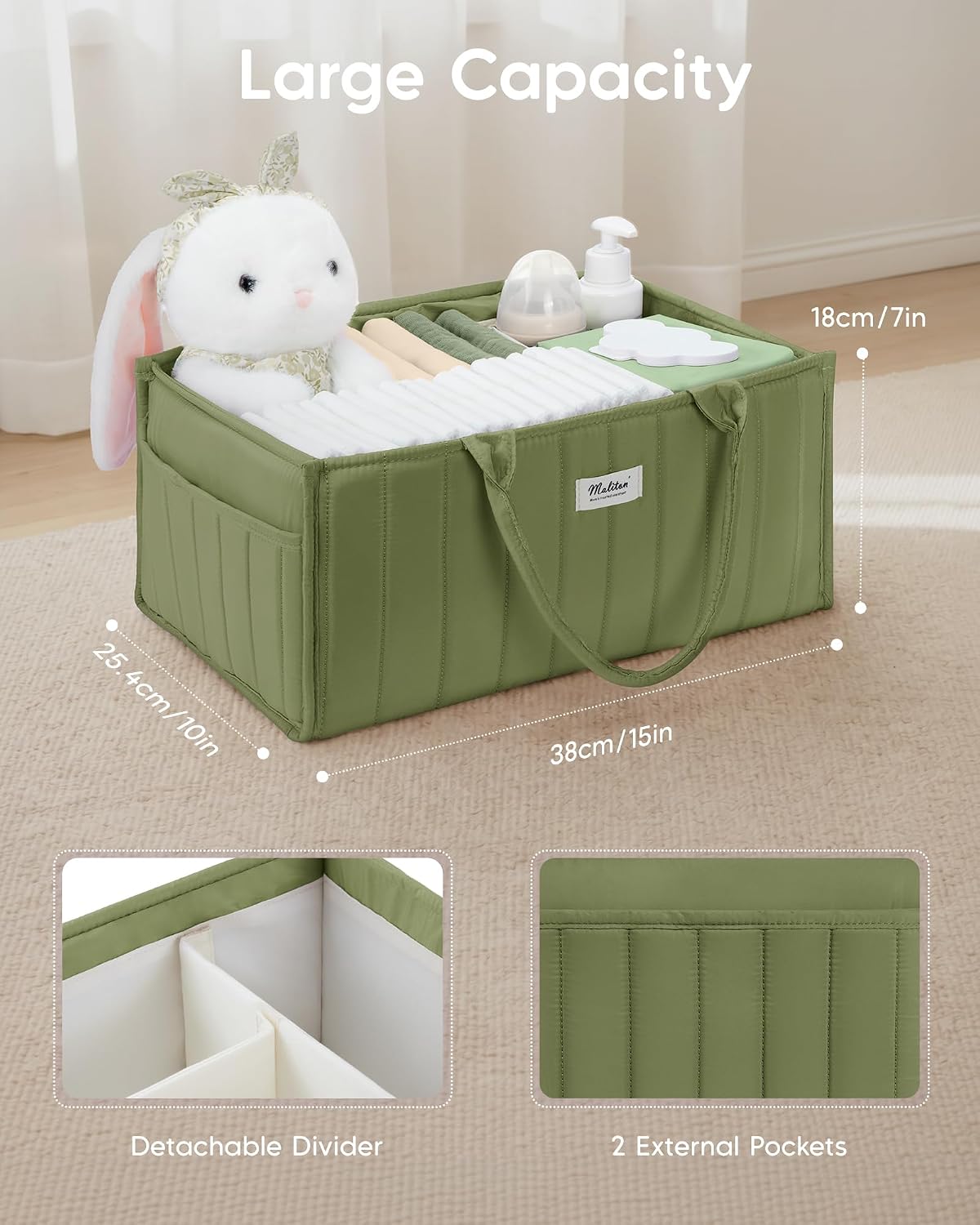 Baby Diaper Caddy Organizer for Changing Table, Brown