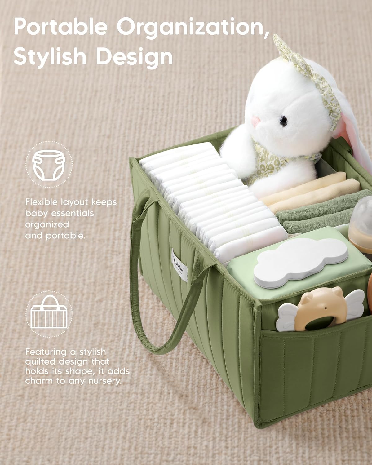 Baby Diaper Caddy Organizer for Changing Table, Brown