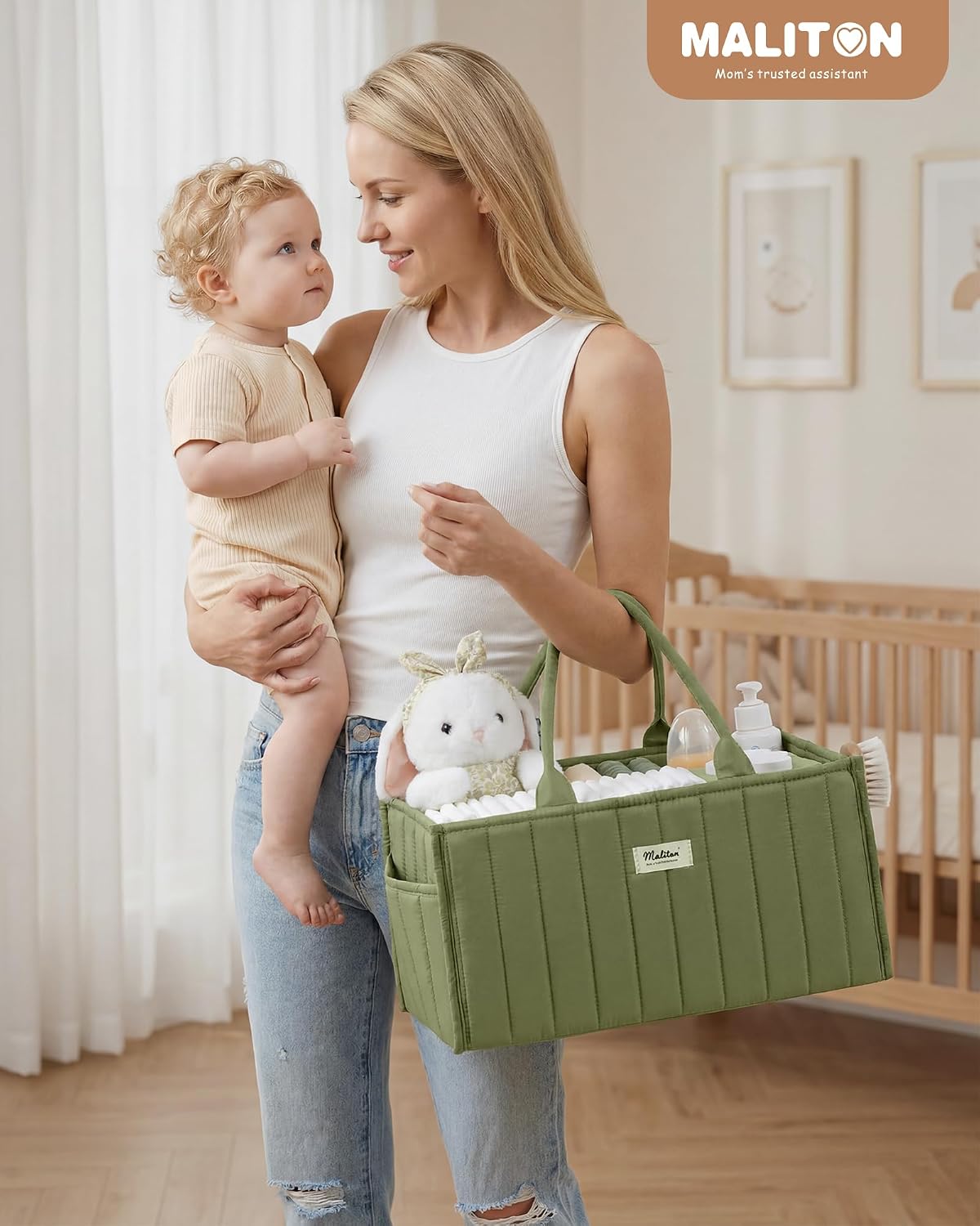 Baby Diaper Caddy Organizer for Changing Table, Brown