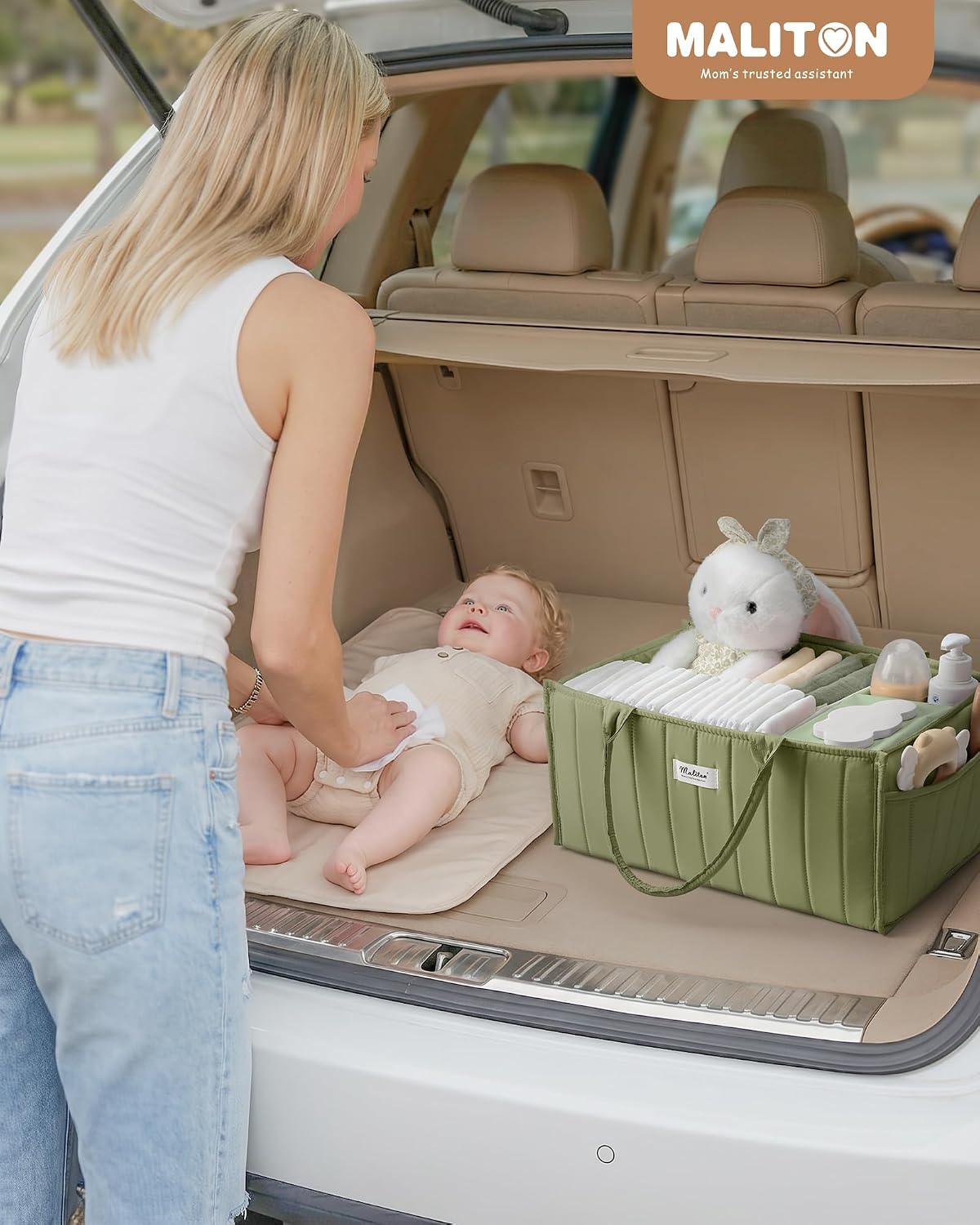 Baby Diaper Caddy Organizer for Changing Table, Brown