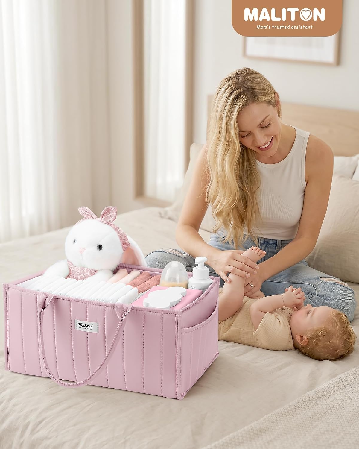 Baby Diaper Caddy Organizer for Changing Table, Brown