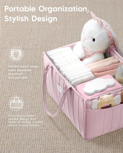 Baby Diaper Caddy Organizer for Changing Table, Brown
