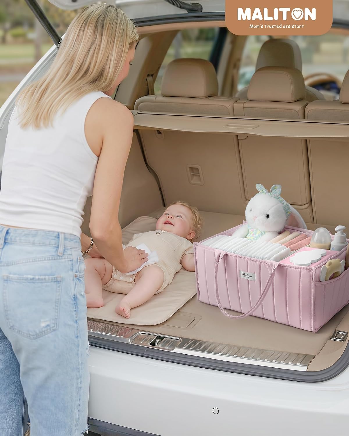 Baby Diaper Caddy Organizer for Changing Table, Brown
