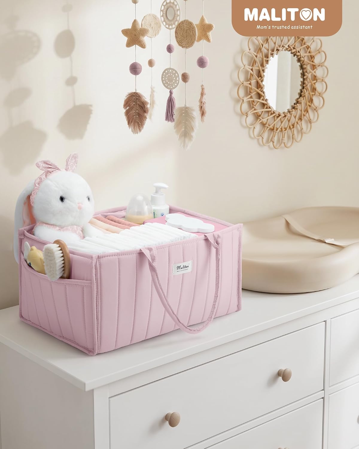 Baby Diaper Caddy Organizer for Changing Table, Brown