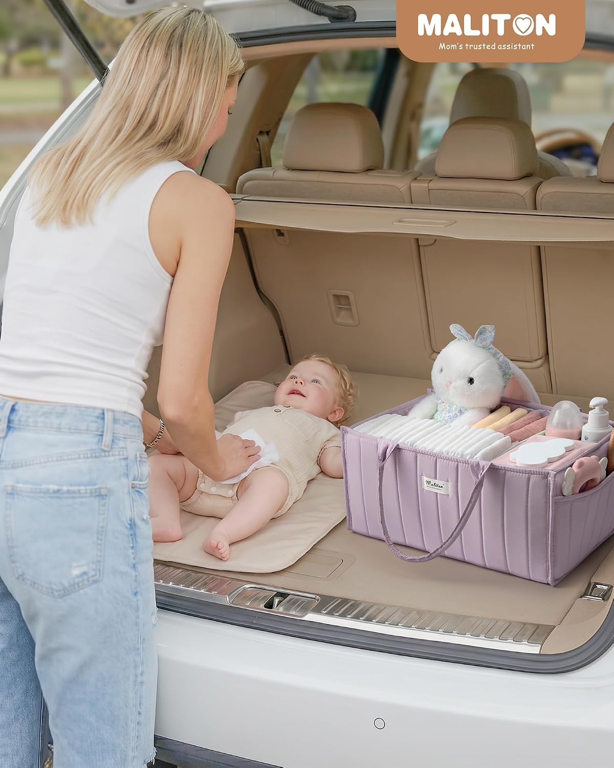 Baby Diaper Caddy Organizer for Changing Table, Brown