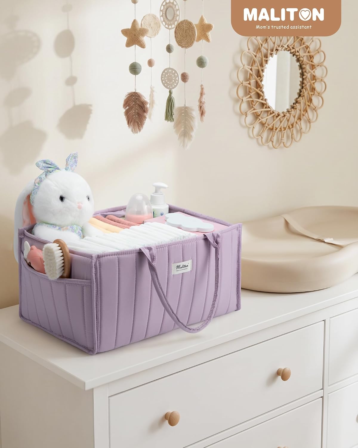 Baby Diaper Caddy Organizer for Changing Table, Brown