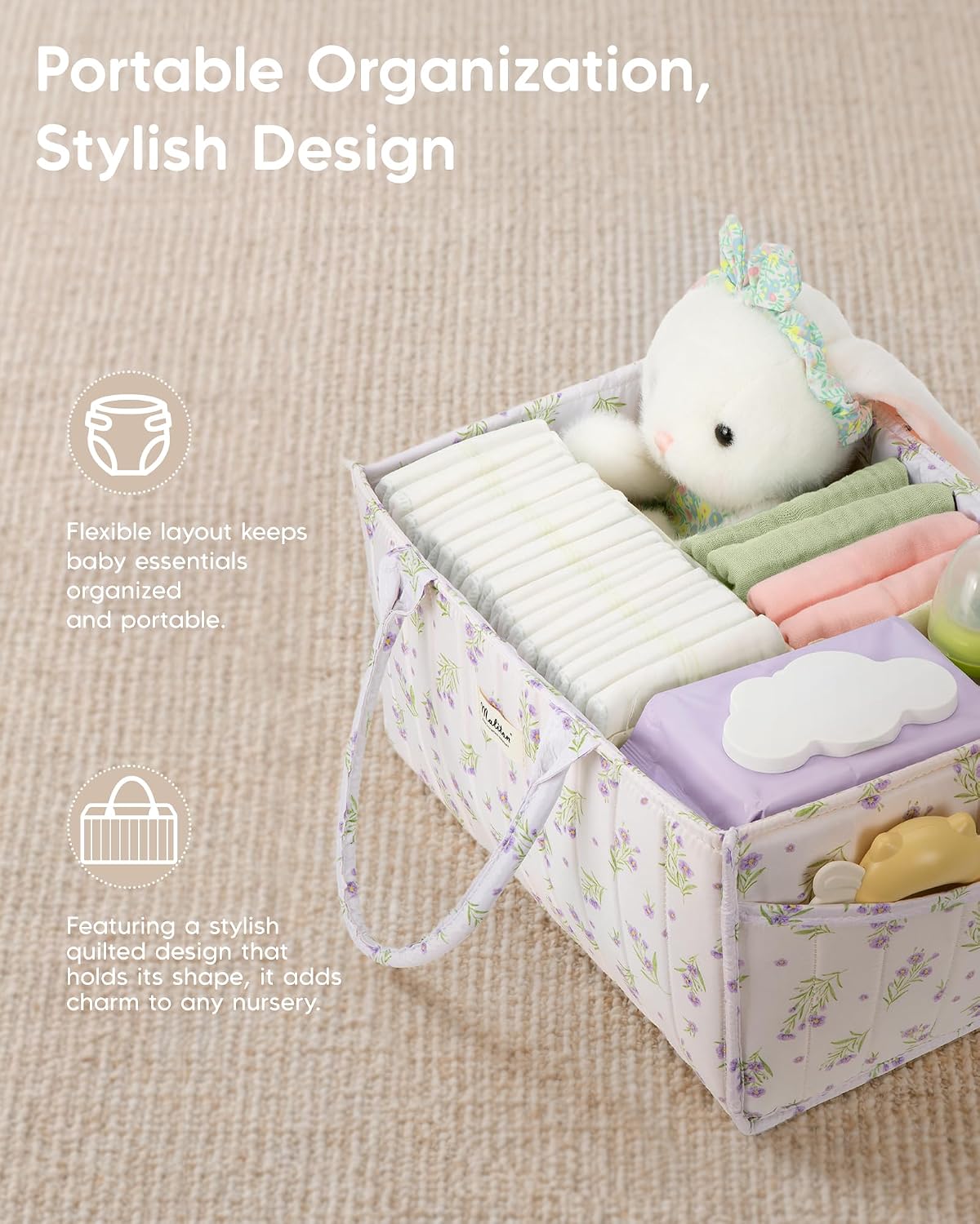 Baby Diaper Caddy Organizer for Changing Table, Brown
