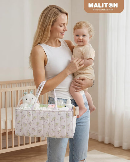 Baby Diaper Caddy Organizer for Changing Table, Brown