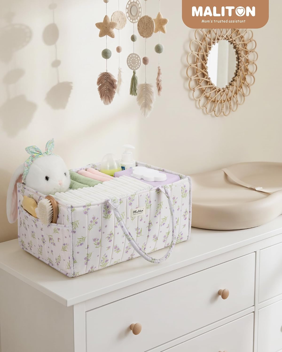 Baby Diaper Caddy Organizer for Changing Table, Brown