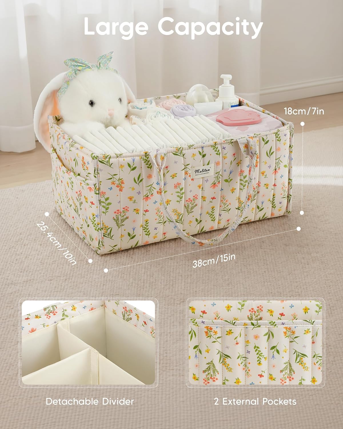 Baby Diaper Caddy Organizer for Changing Table, Brown