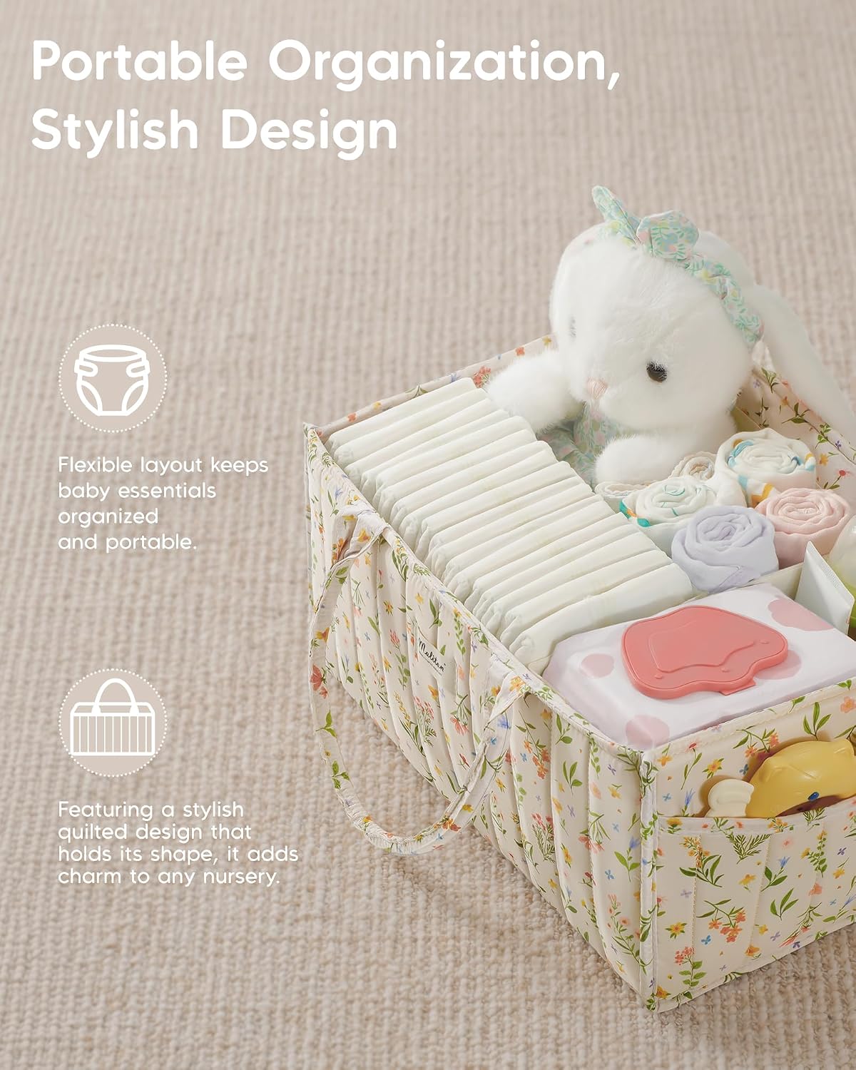 Baby Diaper Caddy Organizer for Changing Table, Brown