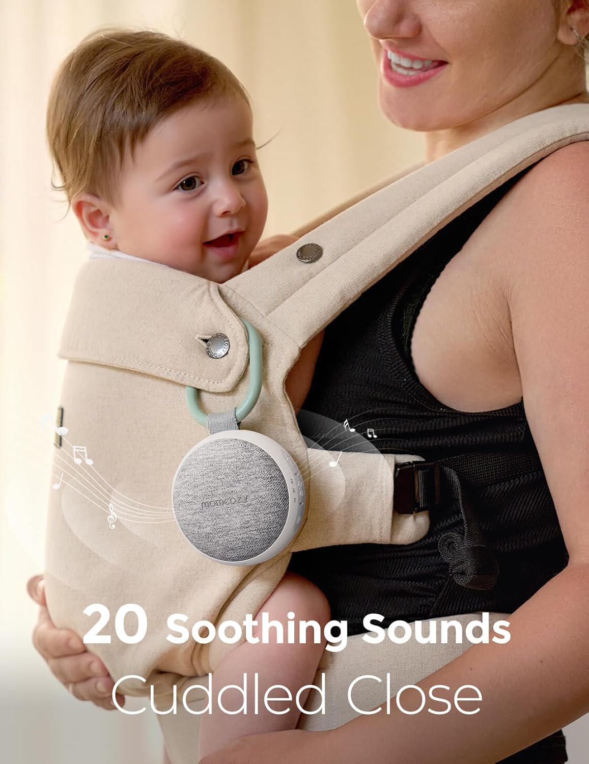 Portable Sound Machine with Night Light, White Noise Sound Machine for Baby, 20 Soothing Sounds, Sound Therapy, Long-Lasting Power, Timer, Clips on Stroller, Baby Shower Gifts