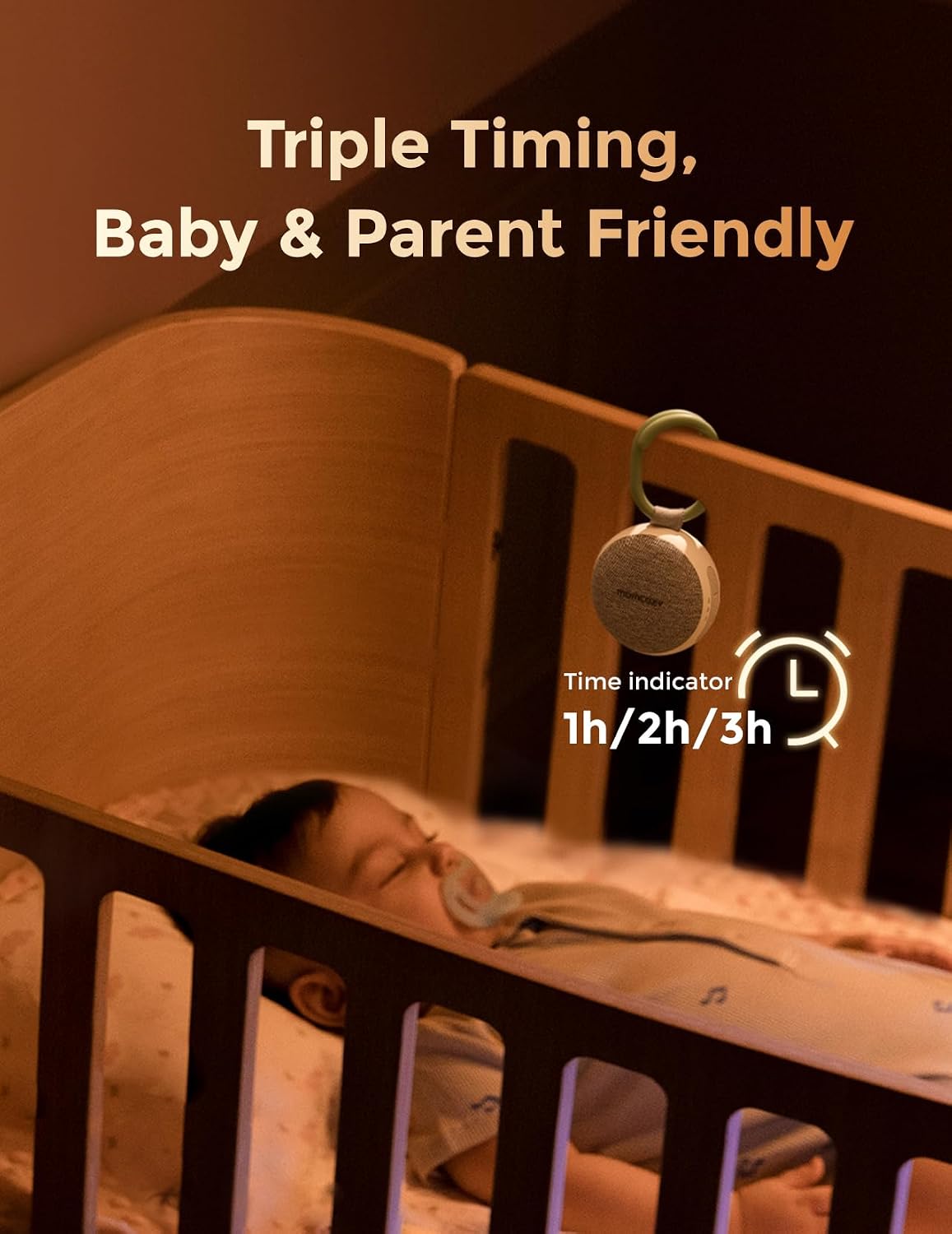 Portable Sound Machine with Night Light, White Noise Sound Machine for Baby, 20 Soothing Sounds, Sound Therapy, Long-Lasting Power, Timer, Clips on Stroller, Baby Shower Gifts