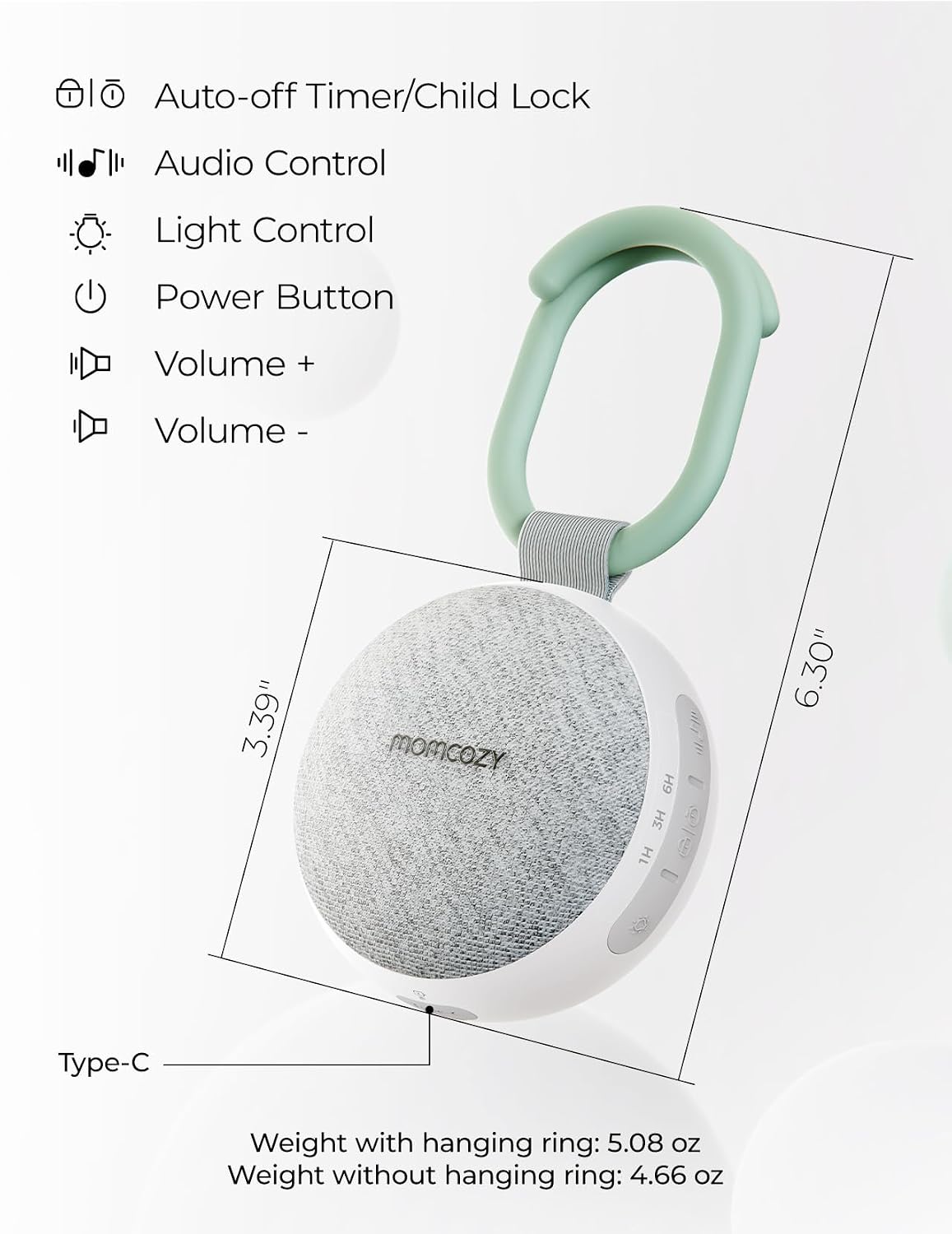 Portable Sound Machine with Night Light, White Noise Sound Machine for Baby, 20 Soothing Sounds, Sound Therapy, Long-Lasting Power, Timer, Clips on Stroller, Baby Shower Gifts