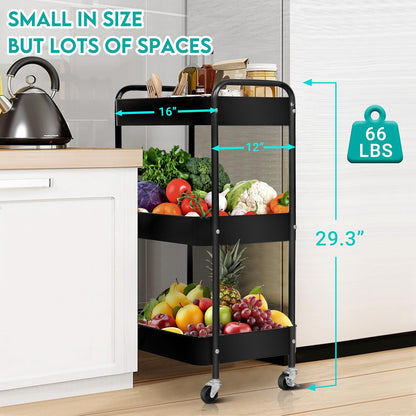 3 Tier Metal Rolling Cart on Wheels,Heavy Duty Utility Cart