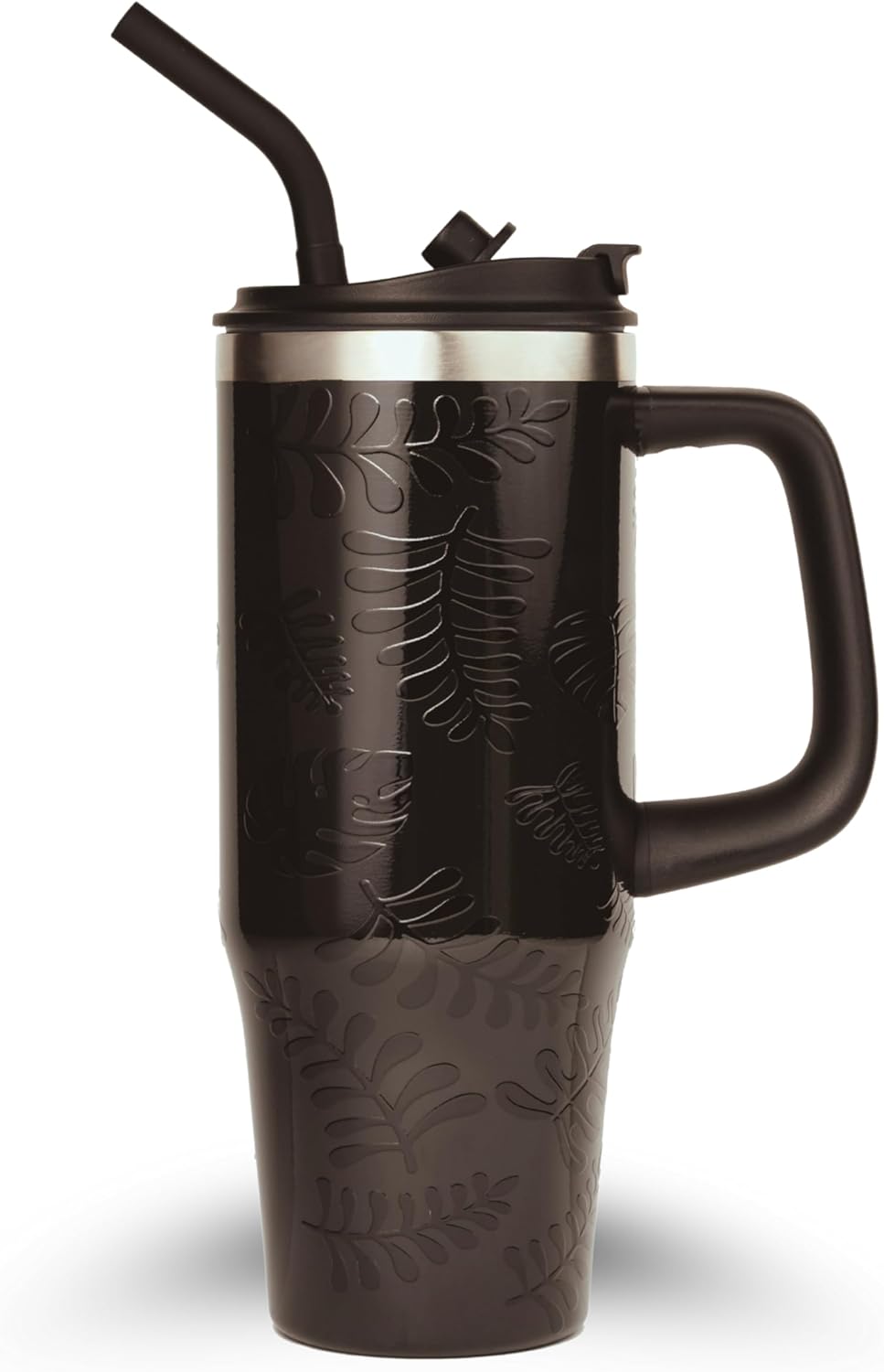 32 Oz Insulated Stainless Steel Tumbler with Handle and Straw lid | Limited Edition | Ceramic Lined Interior | Leak-proof | Travel Mug for Hot/Cold Drink | Carrying Bag Gift Noir-Oasis.
