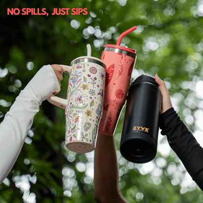 32 Oz Insulated Stainless Steel Tumbler with Handle and Straw lid | Limited Edition | Ceramic Lined Interior | Leak-proof | Travel Mug for Hot/Cold Drink | Carrying Bag Gift Noir-Oasis.