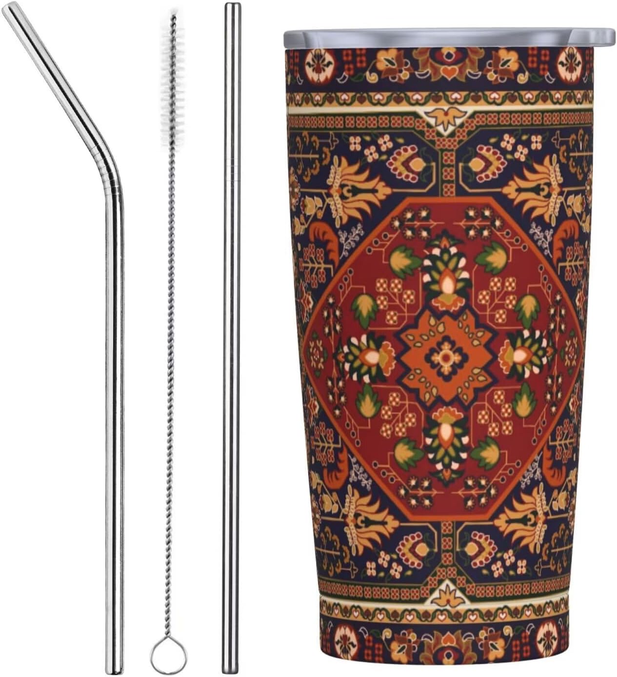 Botanical Print Floral Tumbler Coffee Mug with Lid Straw 20oz | Stainless Steel Insulated Tumblers Black Sage Green Spring Flower Plant Travel Mug Tea Wine Cup Water Bottle for Women Men