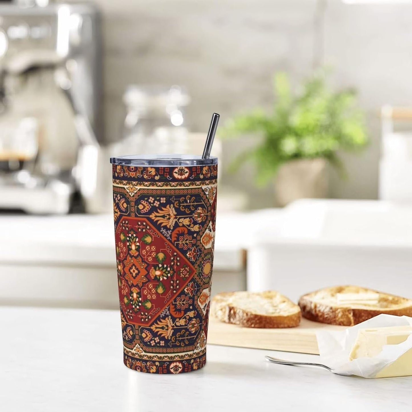 Botanical Print Floral Tumbler Coffee Mug with Lid Straw 20oz | Stainless Steel Insulated Tumblers Black Sage Green Spring Flower Plant Travel Mug Tea Wine Cup Water Bottle for Women Men