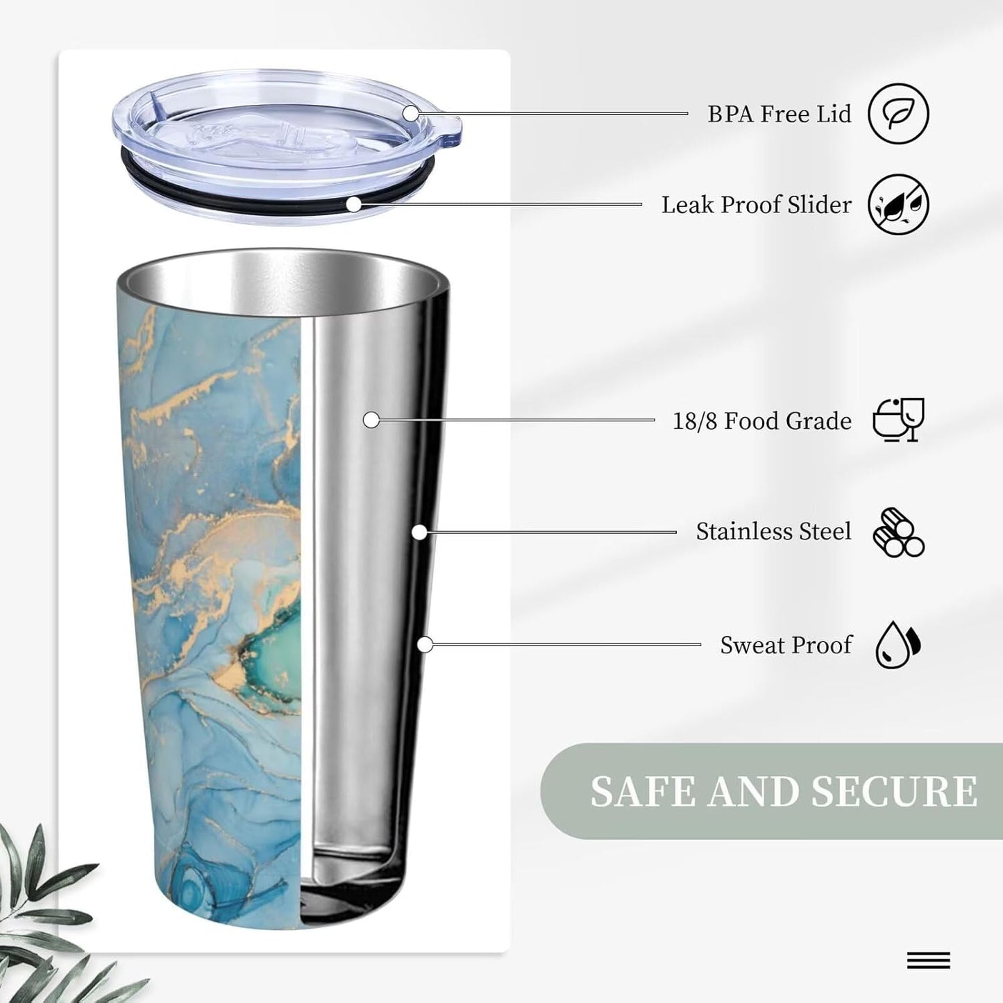 Botanical Print Floral Tumbler Coffee Mug with Lid Straw 20oz | Stainless Steel Insulated Tumblers Black Sage Green Spring Flower Plant Travel Mug Tea Wine Cup Water Bottle for Women Men