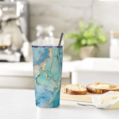 Botanical Print Floral Tumbler Coffee Mug with Lid Straw 20oz | Stainless Steel Insulated Tumblers Black Sage Green Spring Flower Plant Travel Mug Tea Wine Cup Water Bottle for Women Men