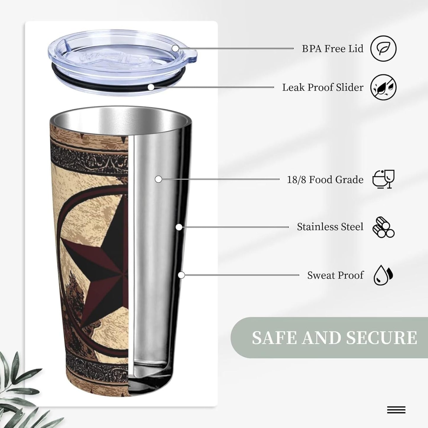 Botanical Print Floral Tumbler Coffee Mug with Lid Straw 20oz | Stainless Steel Insulated Tumblers Black Sage Green Spring Flower Plant Travel Mug Tea Wine Cup Water Bottle for Women Men