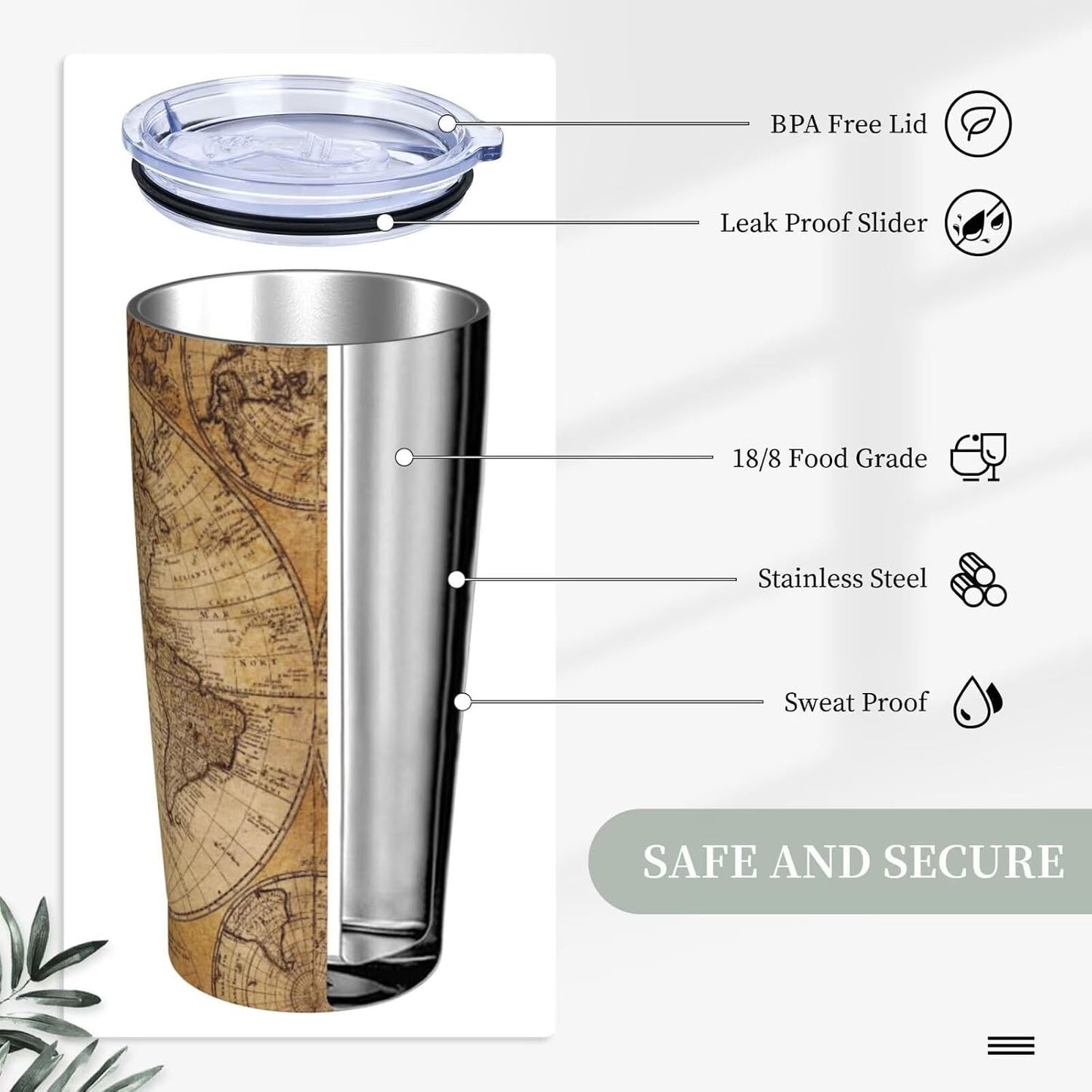 Botanical Print Floral Tumbler Coffee Mug with Lid Straw 20oz | Stainless Steel Insulated Tumblers Black Sage Green Spring Flower Plant Travel Mug Tea Wine Cup Water Bottle for Women Men