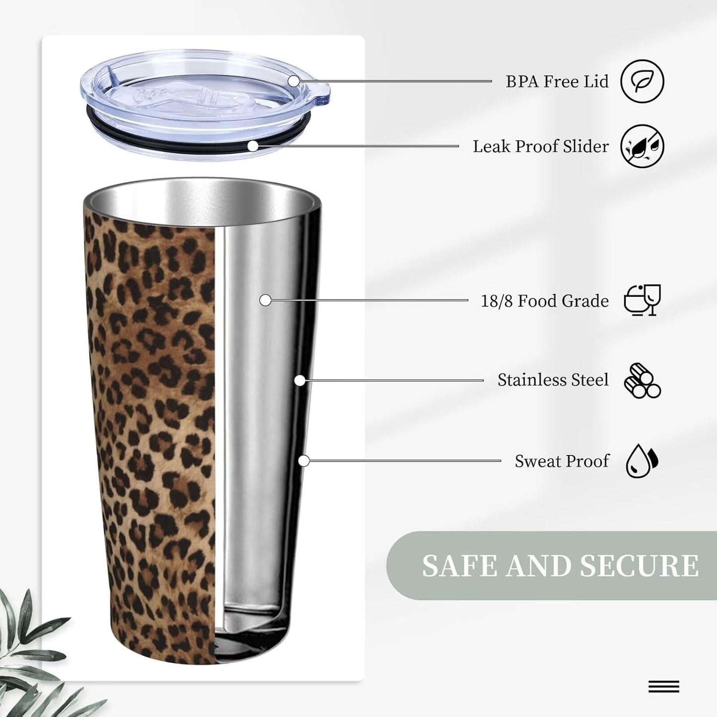 Botanical Print Floral Tumbler Coffee Mug with Lid Straw 20oz | Stainless Steel Insulated Tumblers Black Sage Green Spring Flower Plant Travel Mug Tea Wine Cup Water Bottle for Women Men