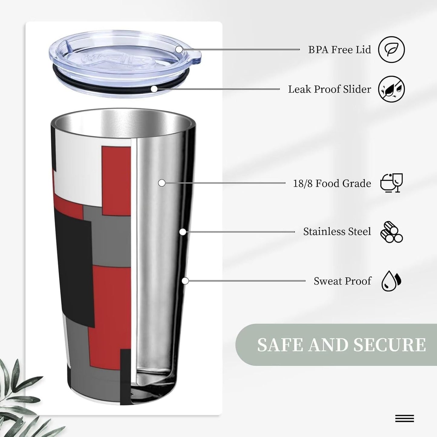 Botanical Print Floral Tumbler Coffee Mug with Lid Straw 20oz | Stainless Steel Insulated Tumblers Black Sage Green Spring Flower Plant Travel Mug Tea Wine Cup Water Bottle for Women Men