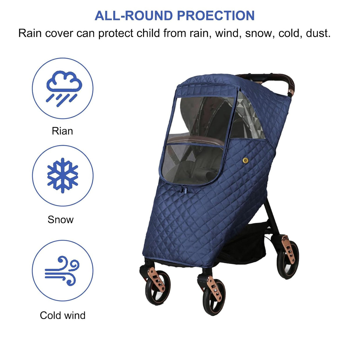 Universal Stroller Rain Cover Quilted, Winter Waterproof Windproof