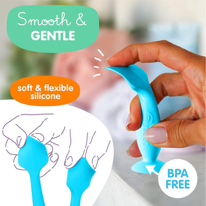 Bumco + Mini Baby Diaper Cream Spatula with Case - BPA-Free Silicone Diaper Spatula with Suction Cup, Wipe-Clean, Mom-Invented Butt Paste Applicator (Sand & Blue)