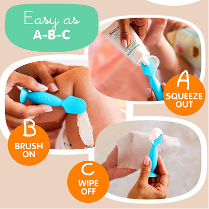 Bumco + Mini Baby Diaper Cream Spatula with Case - BPA-Free Silicone Diaper Spatula with Suction Cup, Wipe-Clean, Mom-Invented Butt Paste Applicator (Sand & Blue)