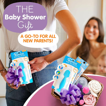 Bumco + Mini Baby Diaper Cream Spatula with Case - BPA-Free Silicone Diaper Spatula with Suction Cup, Wipe-Clean, Mom-Invented Butt Paste Applicator (Sand & Blue)