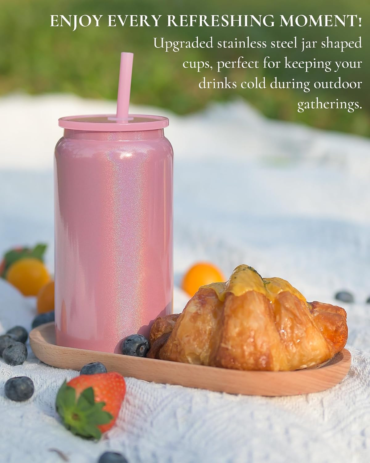16 oz Tumbler, Insulated Tumbler with Straw, Iced Coffee Tumbler | Reusable Iced Coffee Cup with Lid and Straw, Stainless Steel Tumbler with Straw, Sky Blue, Textured Matte Finish