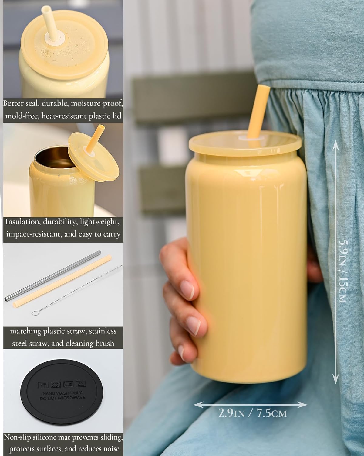 16 oz Tumbler, Insulated Tumbler with Straw, Iced Coffee Tumbler | Reusable Iced Coffee Cup with Lid and Straw, Stainless Steel Tumbler with Straw, Sky Blue, Textured Matte Finish