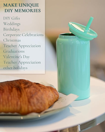 16 oz Tumbler, Insulated Tumbler with Straw, Iced Coffee Tumbler | Reusable Iced Coffee Cup with Lid and Straw, Stainless Steel Tumbler with Straw, Sky Blue, Textured Matte Finish