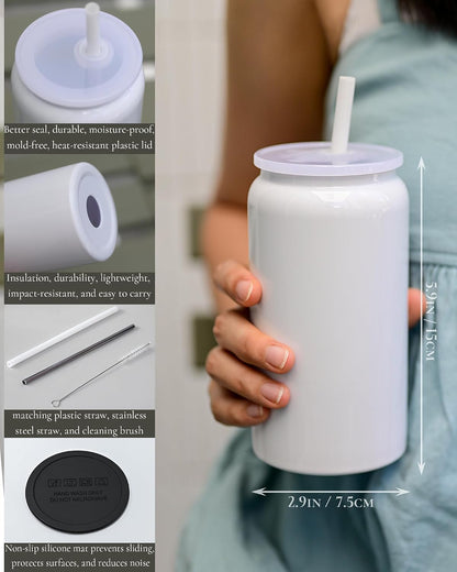 16 oz Tumbler, Insulated Tumbler with Straw, Iced Coffee Tumbler | Reusable Iced Coffee Cup with Lid and Straw, Stainless Steel Tumbler with Straw, Sky Blue, Textured Matte Finish