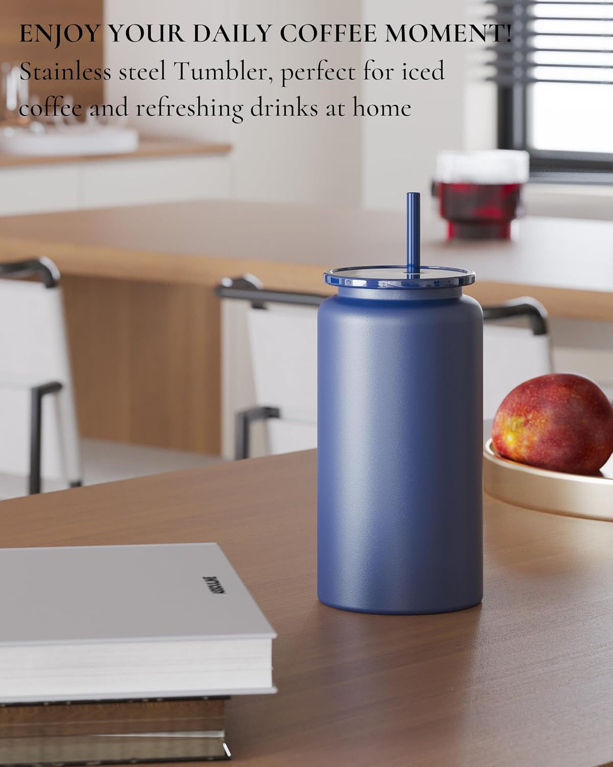 16 oz Tumbler, Insulated Tumbler with Straw, Iced Coffee Tumbler | Reusable Iced Coffee Cup with Lid and Straw, Stainless Steel Tumbler with Straw, Sky Blue, Textured Matte Finish