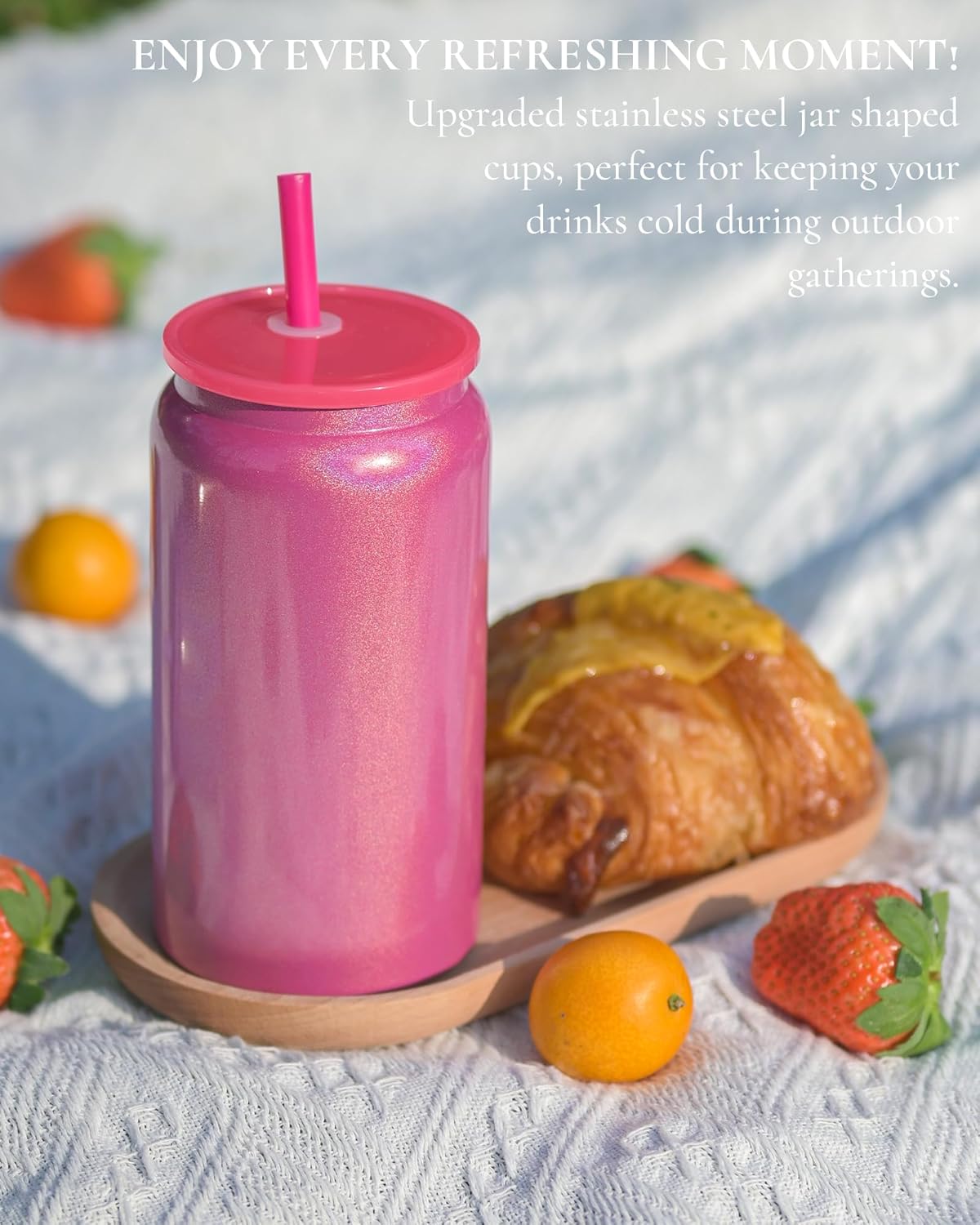 16 oz Tumbler, Insulated Tumbler with Straw, Iced Coffee Tumbler | Reusable Iced Coffee Cup with Lid and Straw, Stainless Steel Tumbler with Straw, Sky Blue, Textured Matte Finish