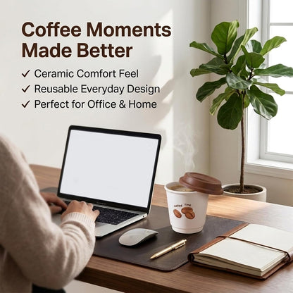 Ceramic Travel Coffee Cup with Lid, Reusable Coffee Mug for Desk，White | Ceramic Travel Coffee Cup with Silicone Lid, Lightweight Reusable To Go Coffee Cup for Office, Home, Picnic and Daily Use